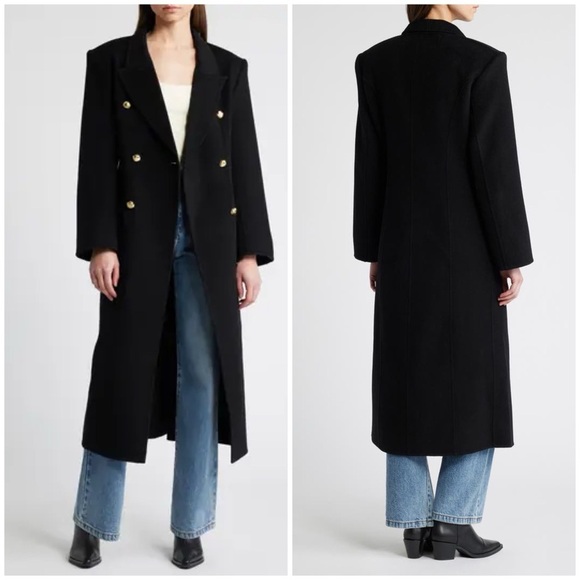 NWT Pixie Market Double Breasted Wool Coat Black Warm Longline Car Coat Sz M - Picture 1 of 15